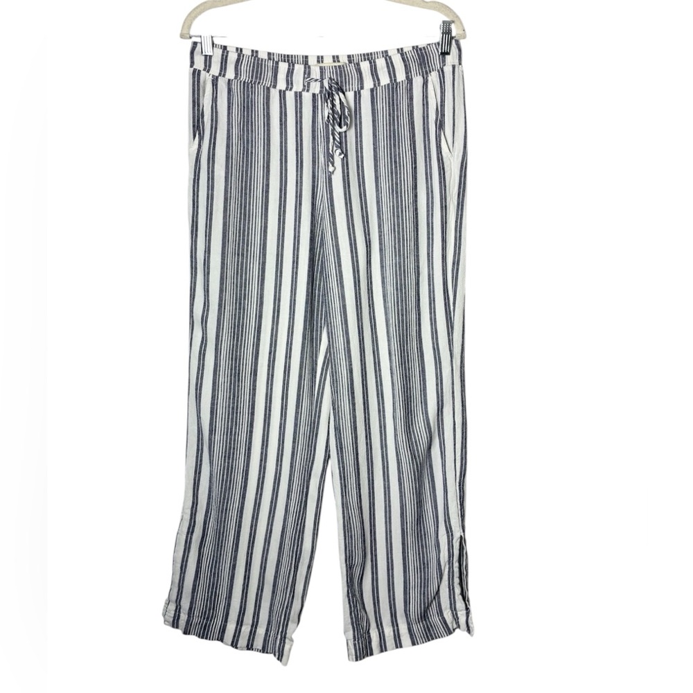 Side Stitch Los Angeles Rayon / Linen Blend Striped Wide Leg Pants Pull On